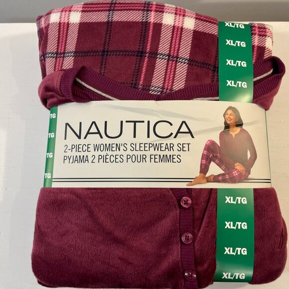 Nautica Women's Dark Pink Henley Silky Fleece Pyjama Set - NWT - Picture 6 of 6